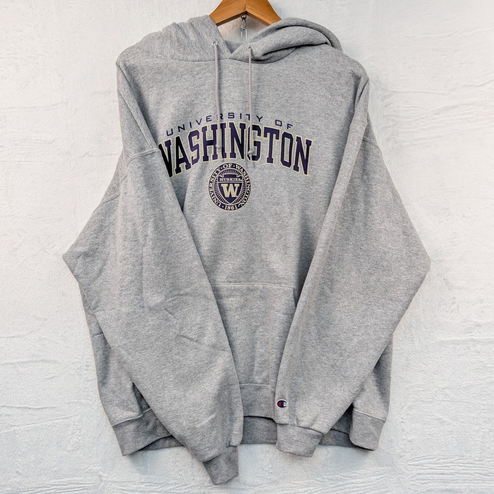 University of Washington Champion Hoodie Mens XXL Gray Huskies Eco Fleece Sporty